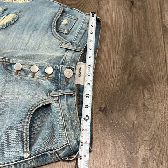 One Teaspoon Frankies Long Length Button Fly Fringe‎ Blue Jean Shorts Size 25 - Picture 7 of 13